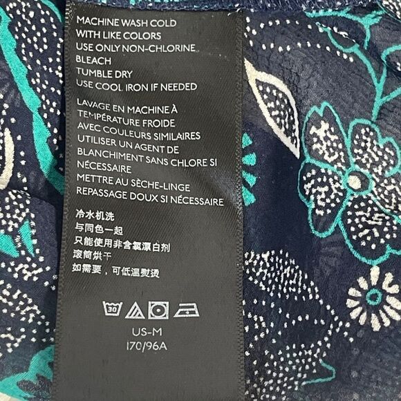 By Anthropologie Haida Blue/Green Ruffle Trim Floral Peasant Blouse Sz M - Picture 5 of 6